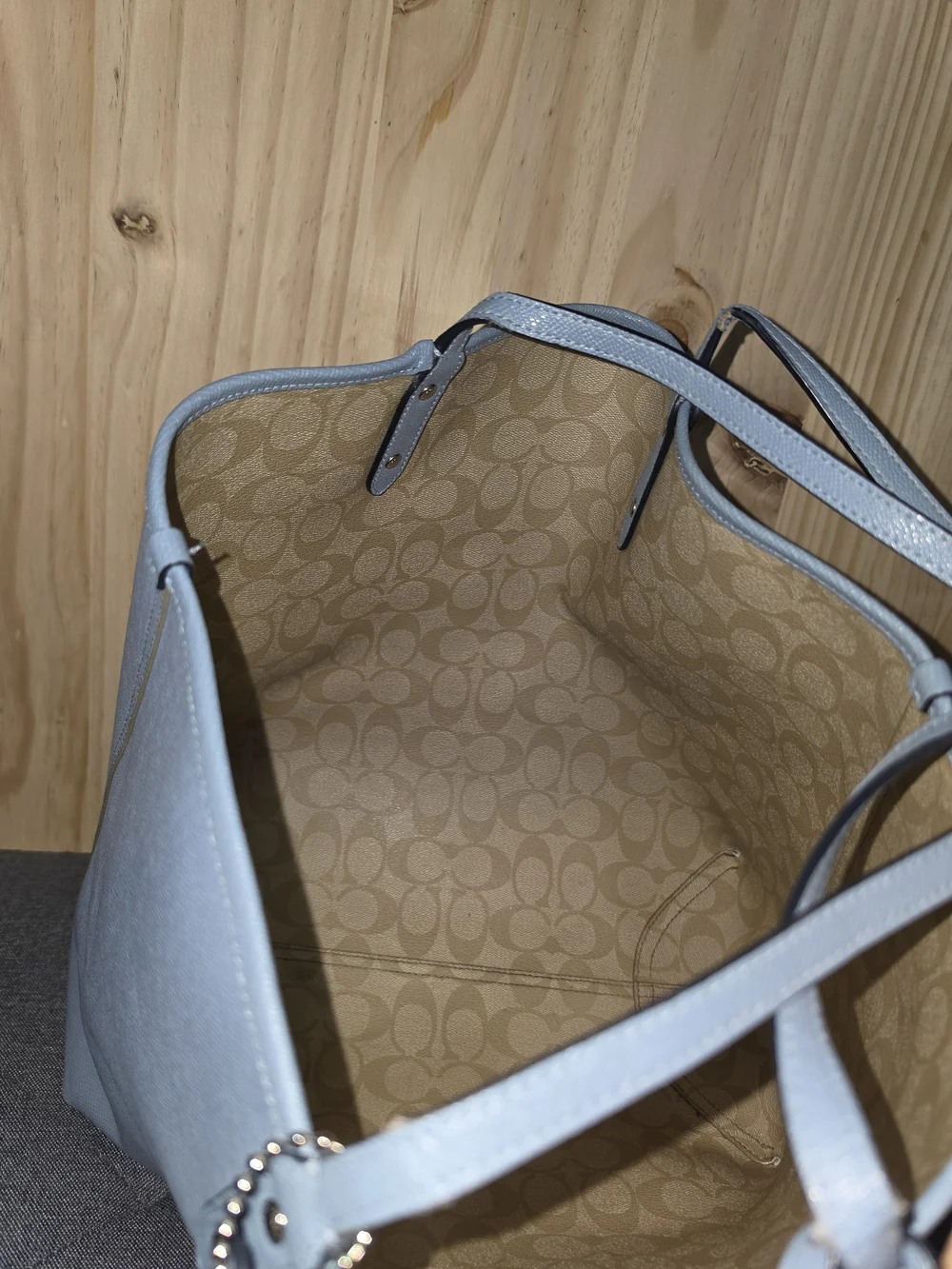 Coach Light Blue Tote with Matching Pouch, Reversible